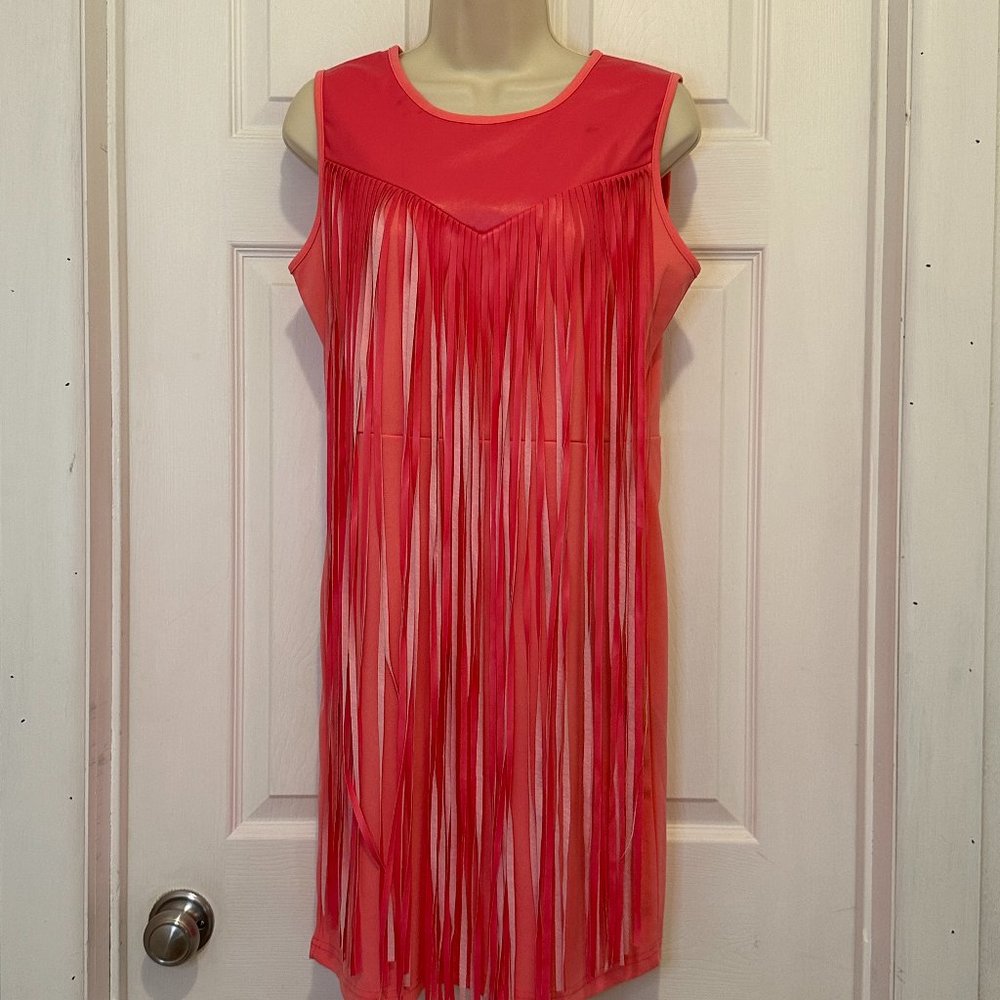 Pink Sleeveless Dress with Leather Fringe Front Detail - NWT